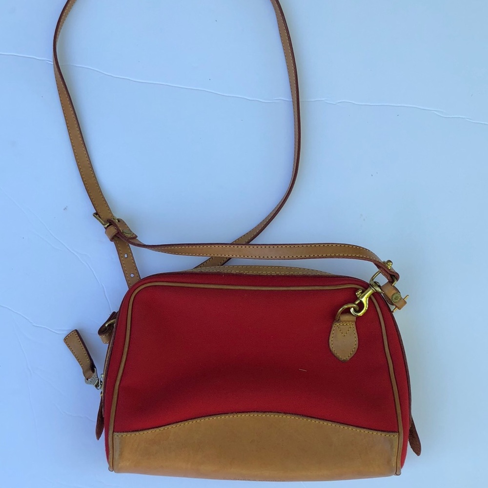 DOONEY & BOURKE RED TAN CANVAS LEATHER CROSSBODY